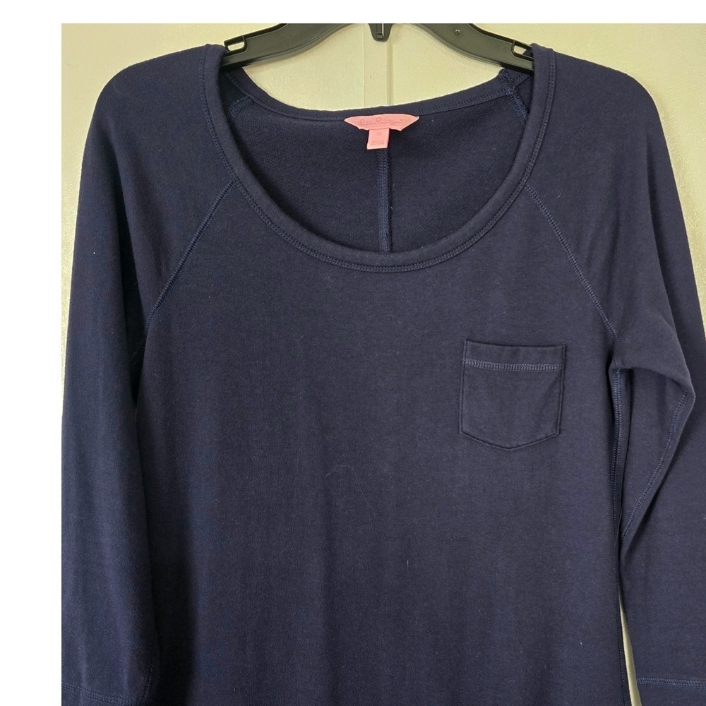 Lilly Pulitzer‎ Womens M Navy Blue 3/4 Sleeve Pocket T Shirt Dress Casual Career